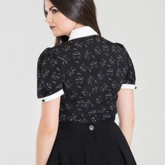NWT Hell Bunny Matou Cat Collar Print Blouse - Picture 3 of 7
